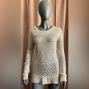 Pink Rose Medium (Junior) Cream Crew Neck Sweater with Knit Design GUC